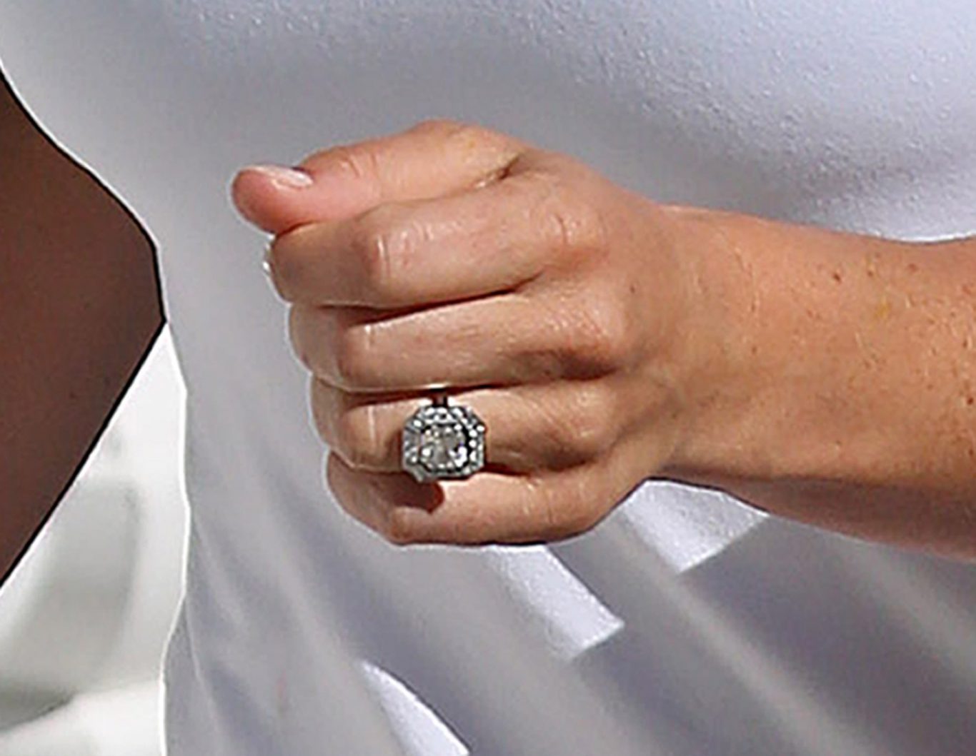 Detail of Pippa Middleton’s engagement ring (Dominic Lipinski/PA). 