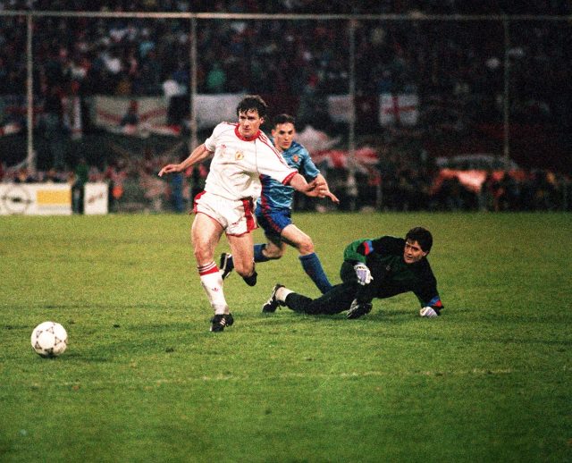 Mark Hughes scored twice as Manchester United won the European Cup Winners' Cup in 1991