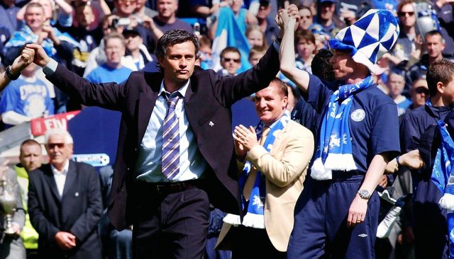 Jose Mourinho celebrates winning the Premier League with Chelsea in 2005 (Rebecca Naden/PA)
