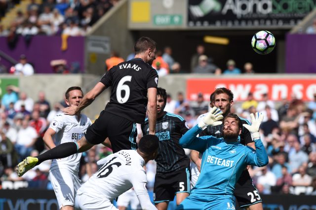 Jonny Evans heads West Brom in front