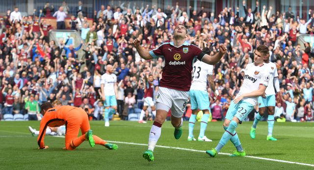 Burnley's Sam Vokes celebrates scoring (Dave Howarth/PA)