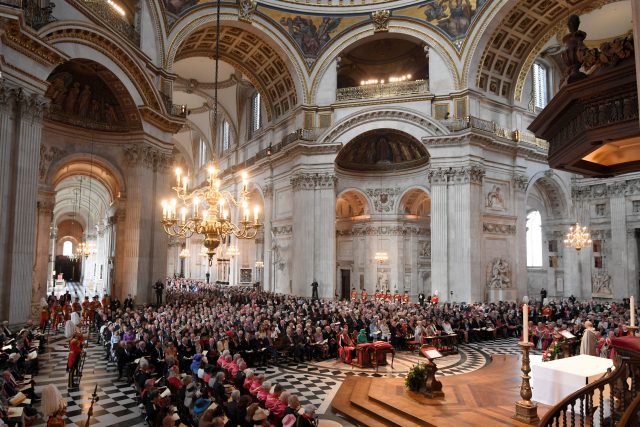Queen Elizabeth II and the Duke of Edinburgh during a service at St Paul's Cathedral in London to mark the Centenary of the Order of the British Empire (Toby Melville/PA)