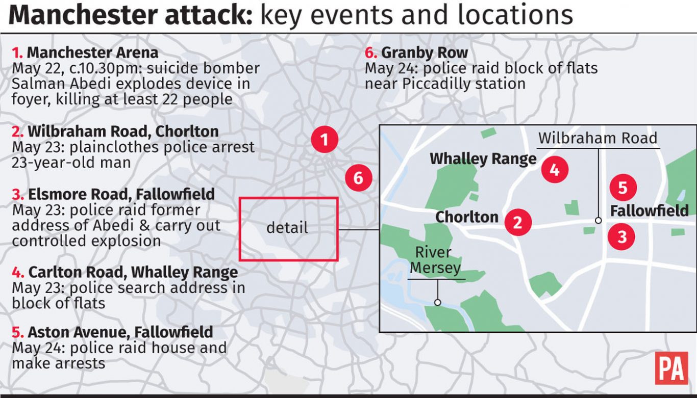 Manchester attack, updated key events and locations graphic