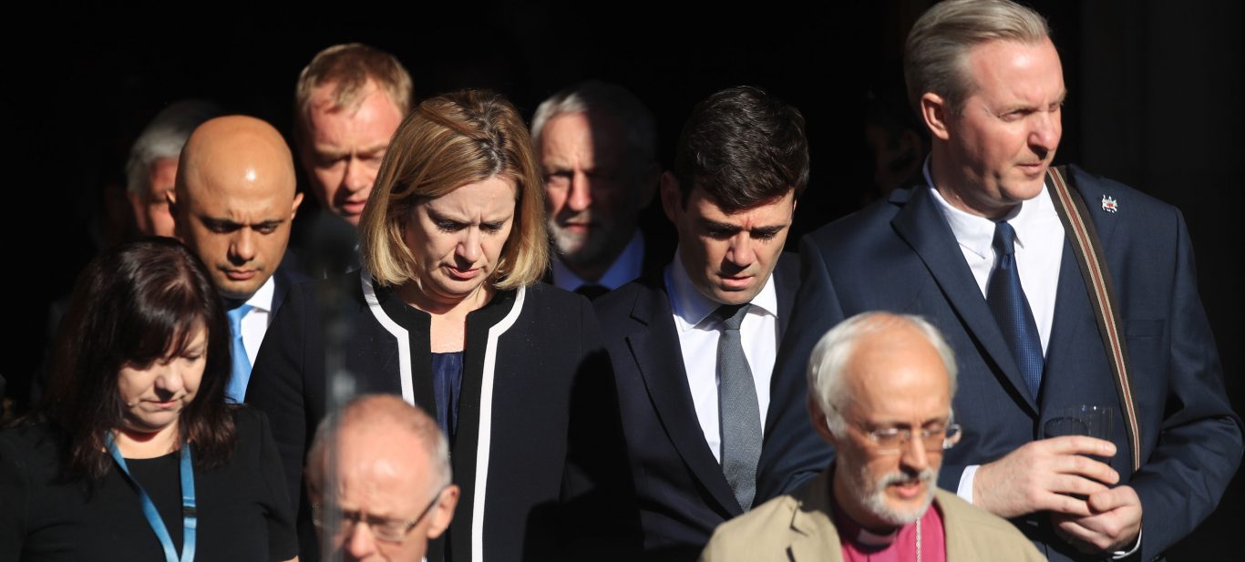 Amber Rudd (pictured centre) said Abedi was known to the intelligence services 