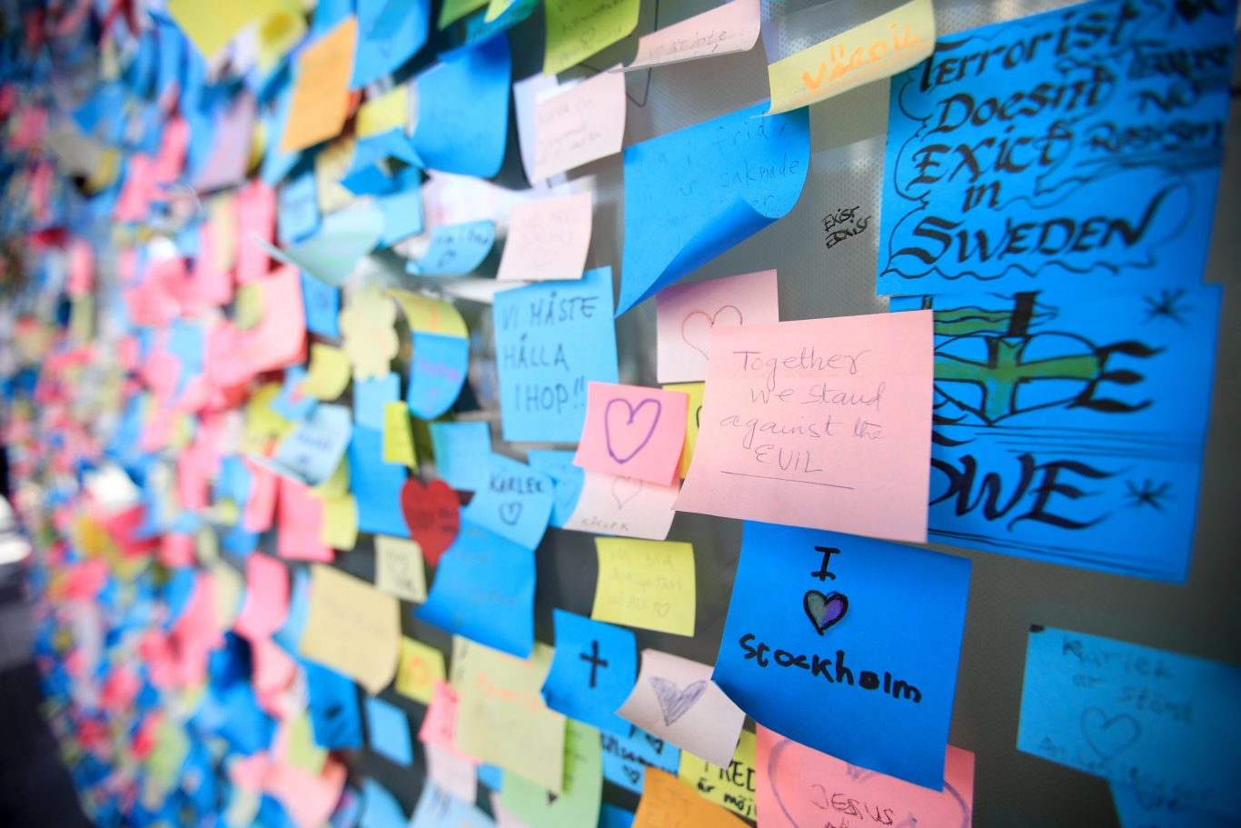 Messages of condolence at the scene of the April terror attack ahead of the Europa League final (Mike Egerton/EMPICS)