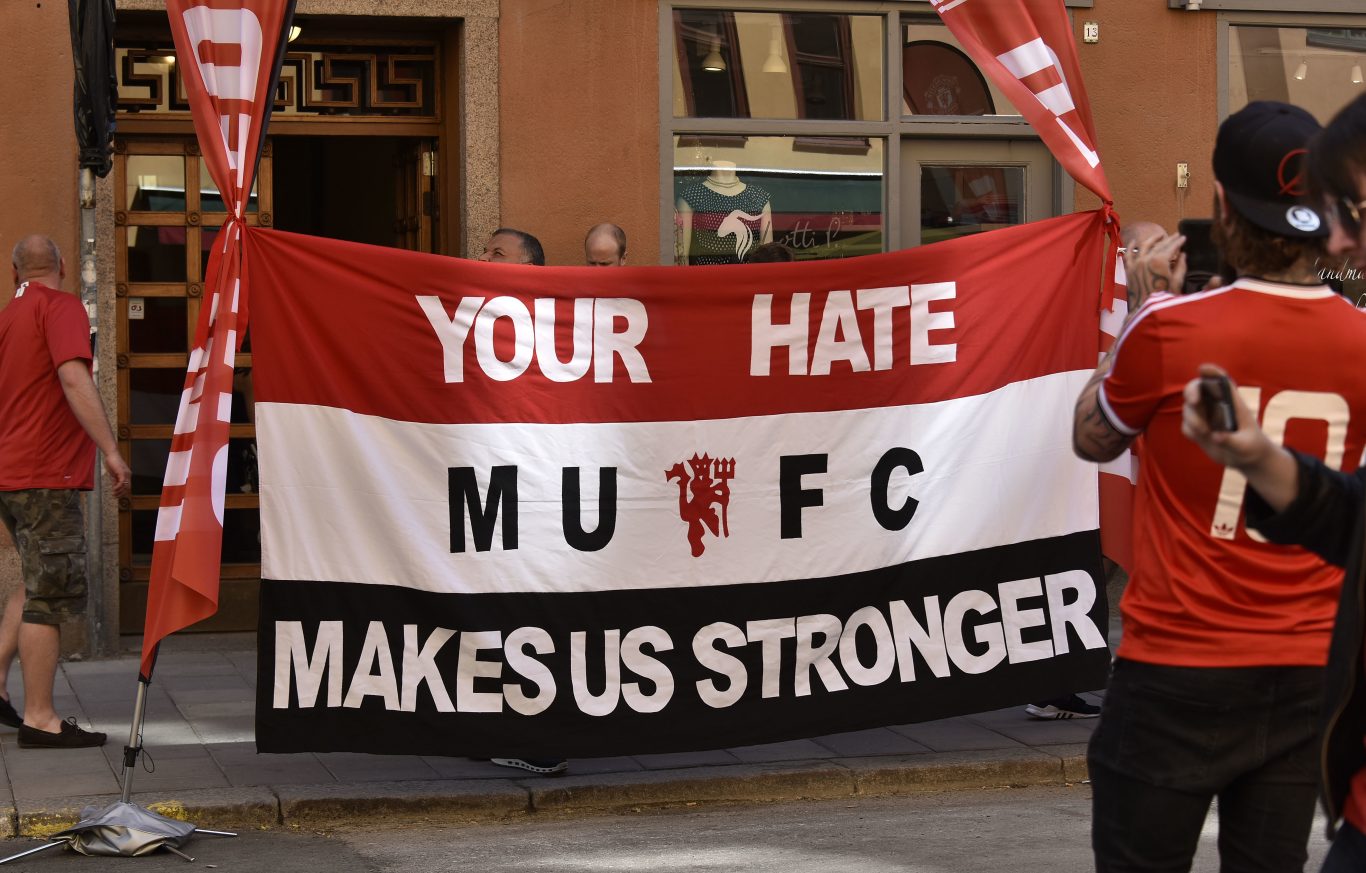 A banner by Manchester United fans for the victims of the Manchester terror attack on May 22 (Martin Meissner/AP)