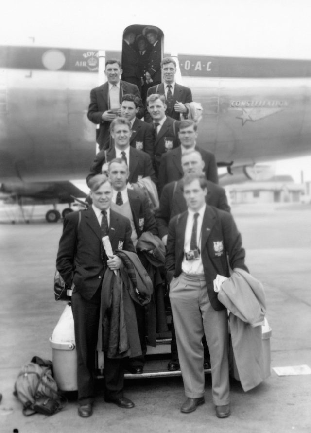 Members of the British Lions squad at London Airport ahead of their tour of South Africa