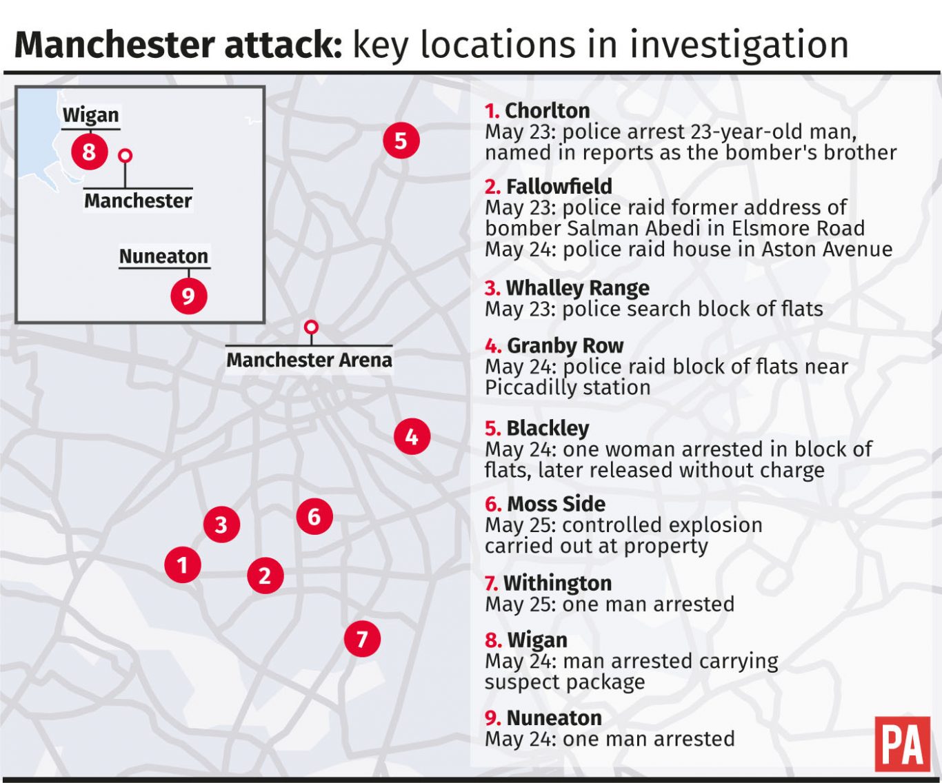 Manchester attack: key locations in investigation