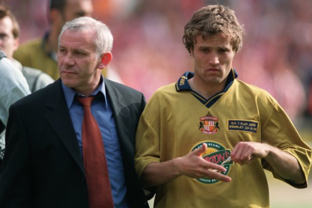 Sunderland's manager Peter Reid walks off the pitch with Michael Gray, looking dejected after the match (Michael Steele/EMPICS)