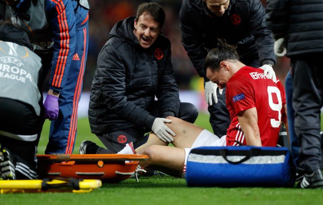 Zlatan Ibrahimovic receives treatment for an injury
