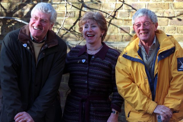 Former Blue Peter presenters (left-right) Peter Purves, Val Singleton and John Noake