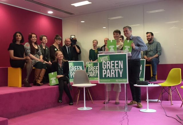 Green Party co-leaders Caroline Lucas and Jonathan Bartley launch the party's Green Guarantee (Sally Wardle/PA)