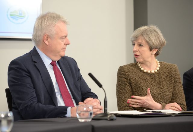 Prime Minister Theresa May (right) and First Minister Carwyn Jones (Ben Birchall/PA)