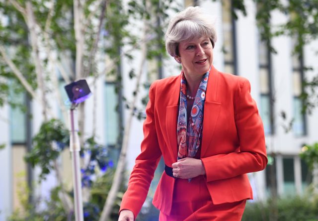 Prime Minister Theresa May arrives at Sky studios