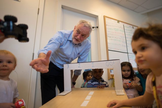 Jeremy Corbyn meets staff and children at Marsham Street Community Nursery in Westminster 