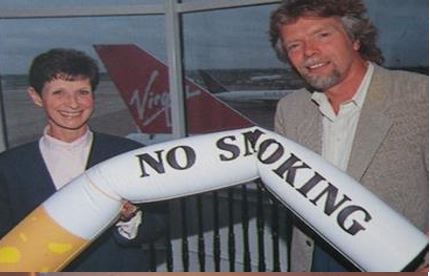 Richard Branson campaigning to stop smoking on aircraft