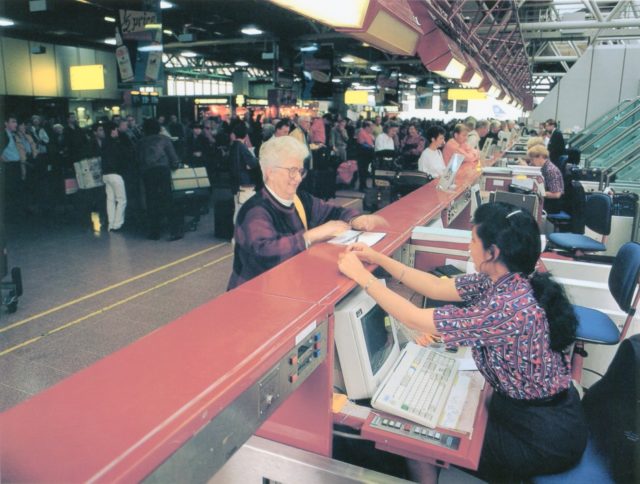 A passenger checking in