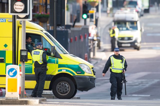 Police and an ambulance on Southwark Bridge Road