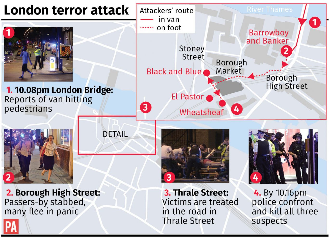 Map locates attacks in central London.