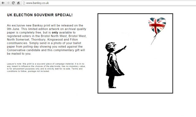Banksy withdraws art-for-votes offer in United Kingdom election