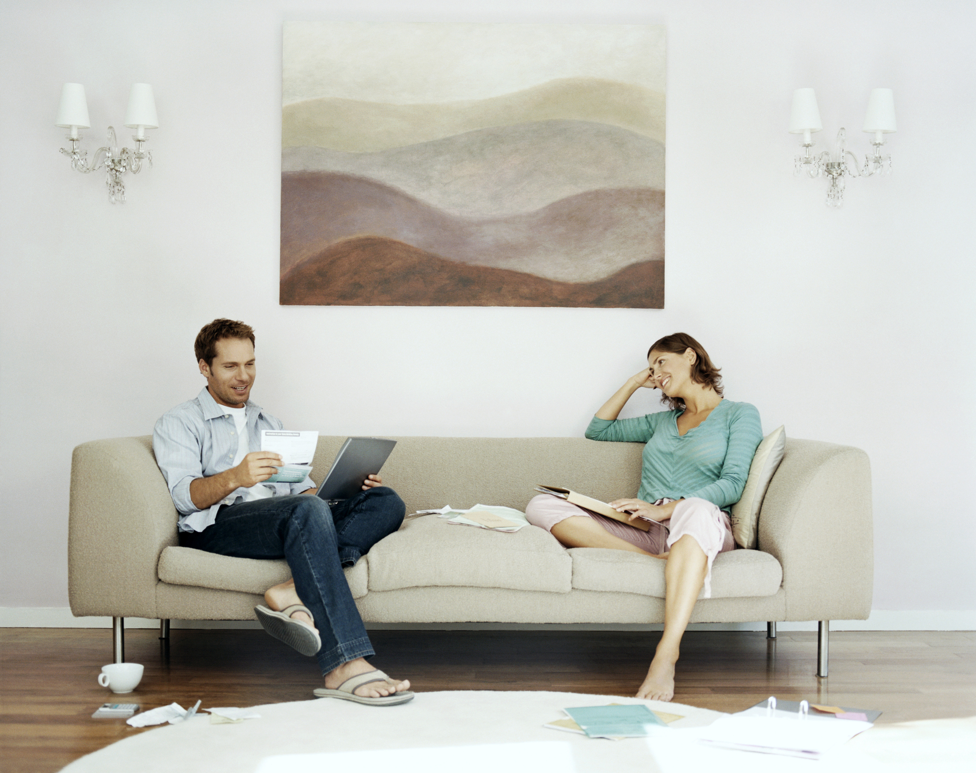 Couple sitting together budgeting 