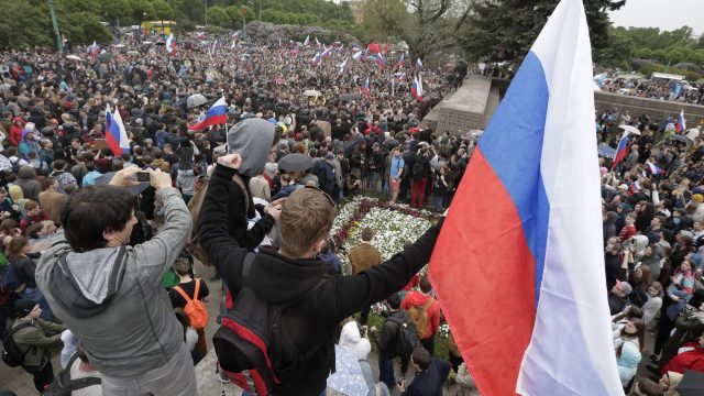 Protesters in St Petersburg