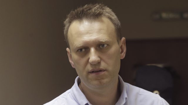 Russian opposition leader Alexei Navalny before a hearing in court on the day he was arrested at his house (Pavel Golovkin/AP)