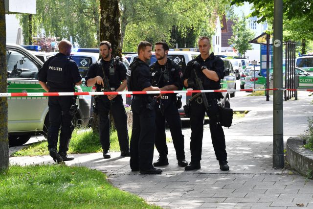 Police block a street near a subway station in Munich, Germany (Sven Hoppe/dpa via AP)