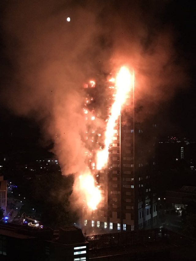 Fire engulfing the 27-storey Grenfell Tower in west London (Natalie_Oxford/PA)