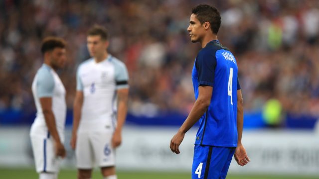 France's Raphael Varane leaves the pitch after being given a red card