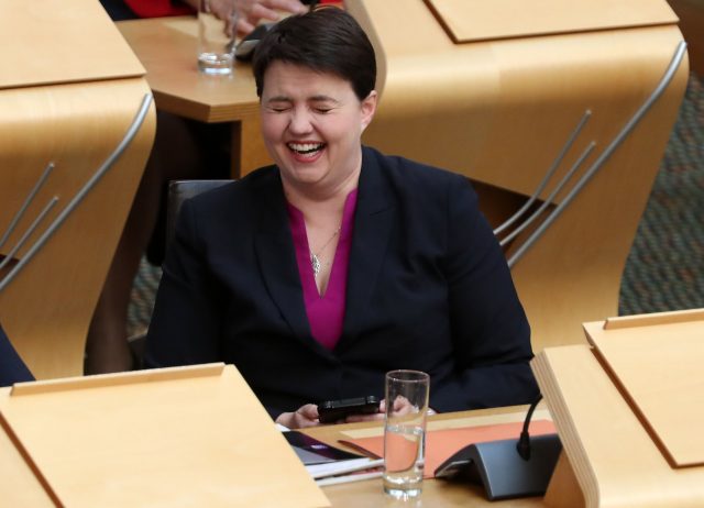Scottish Conservative leader Ruth Davidson laughs during FMQs