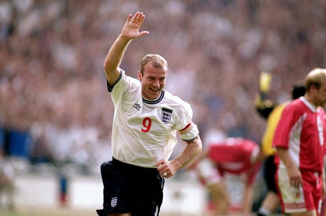 Alan Shearer celebrates scoring