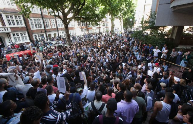Protesters outside Kensington town hall in west London