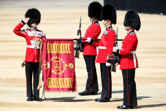 Soldiers with a Standard ahead of the Trooping the Colour. (Jonathan Brady/PA)