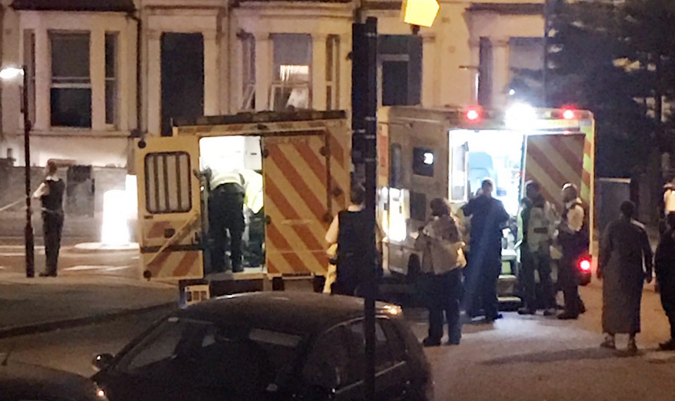 Picture taken with permission from the Twitter feed of Jennifer Heape showing ambulances deployed at Finsbury Park on the Seven Sisters Road (Jennifer Heape/PA)