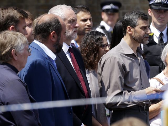 Mr Corbyn joined religious and community leaders  near Finsbury Park Mosque (Alastair Grant/AP)