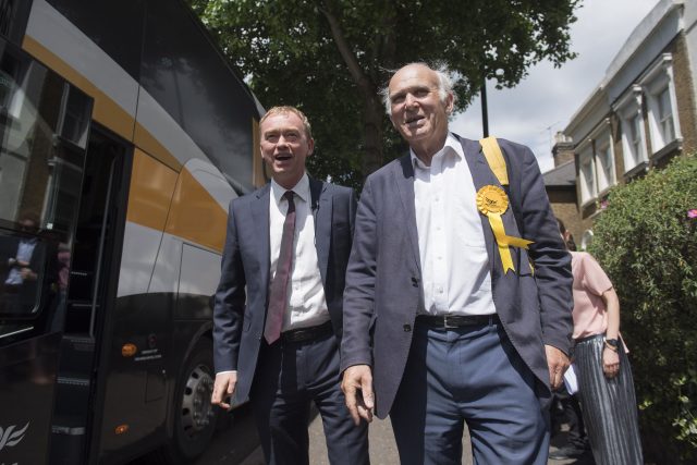 Former leader Tim Farron and Vince Cable during the general election campaign trail 