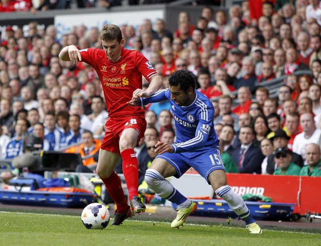 Chelsea's Mohamed Salah and Liverpool's Jon Flanagan battle for the ball