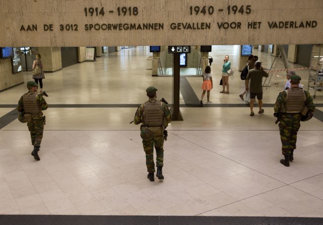 Soldiers in Brussels station