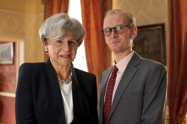 Tracey Ullman and Laurence Rickard as Theresa May and husband Philip (BBC