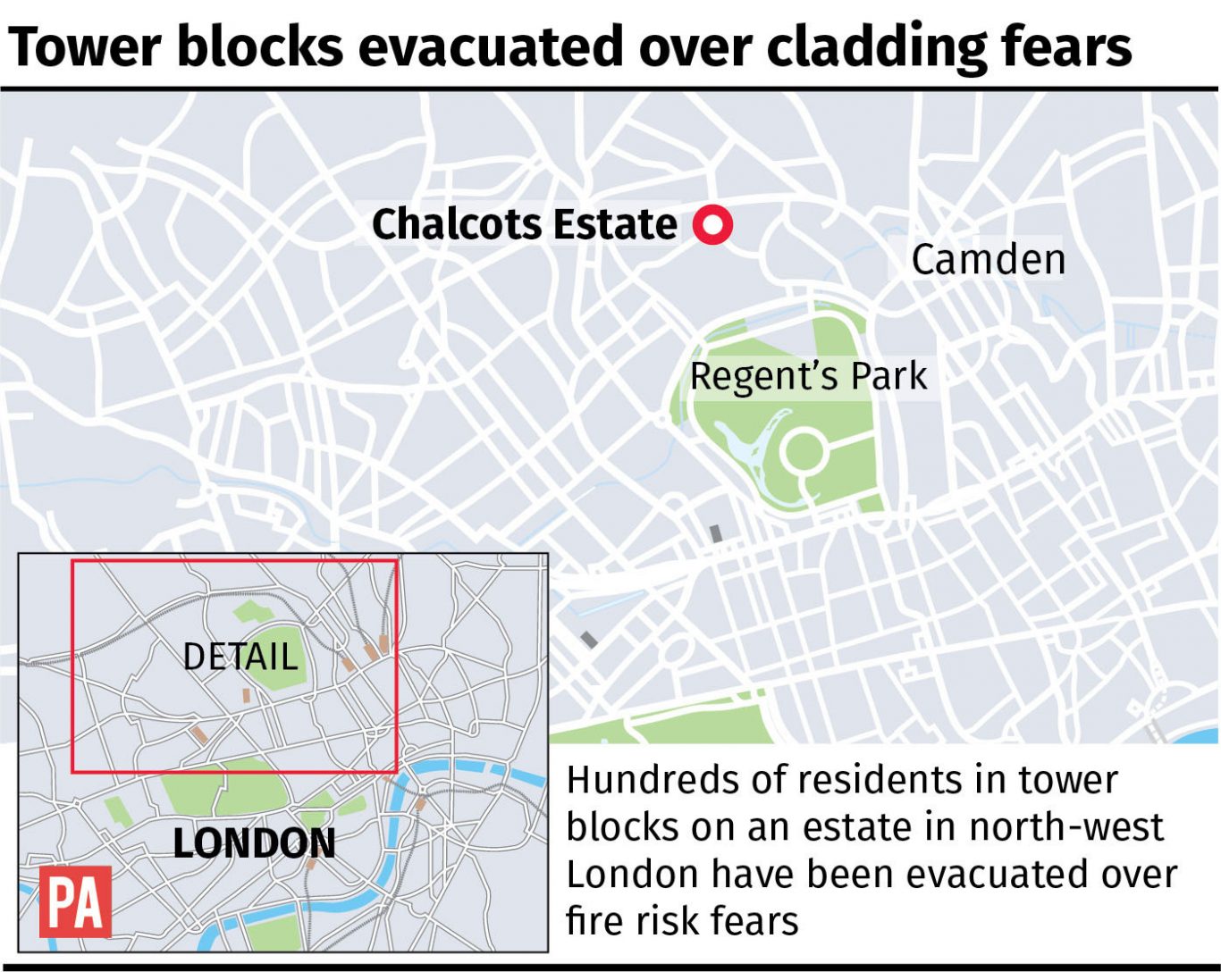 Map locates estate in north-west London which have been evacuated graphic