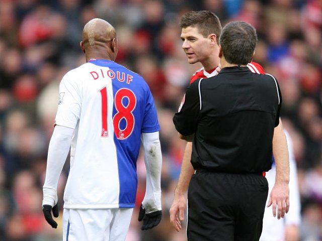 Blackburn Rovers' El-Hadji Diouf (left) argues with Liverpool's Steven Gerrard (right) (Barry Coombs/EMPICS)