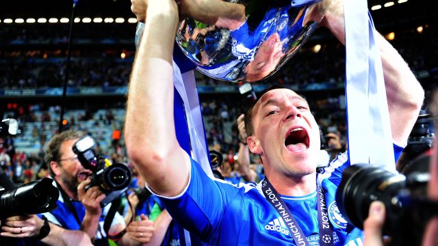 John Terry, in full kit, joined Chelsea's celebrations after they won the Champions League in 2012 - despite being suspended