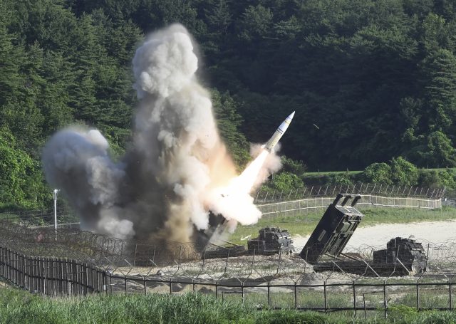 A South Korean missile is fired as part of a drill. (AP)