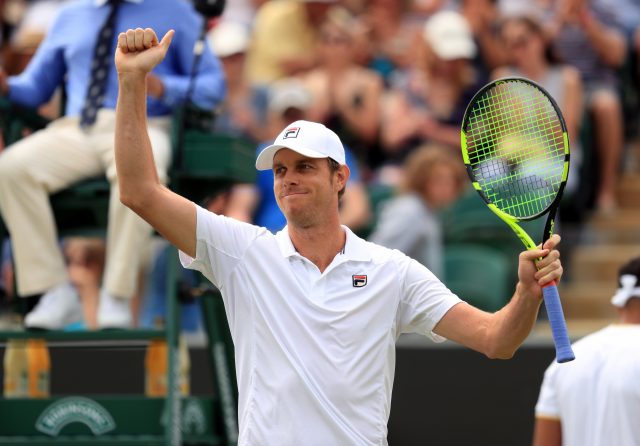 Sam Querrey celebrates victory over Jo-Wilfried Tsonga