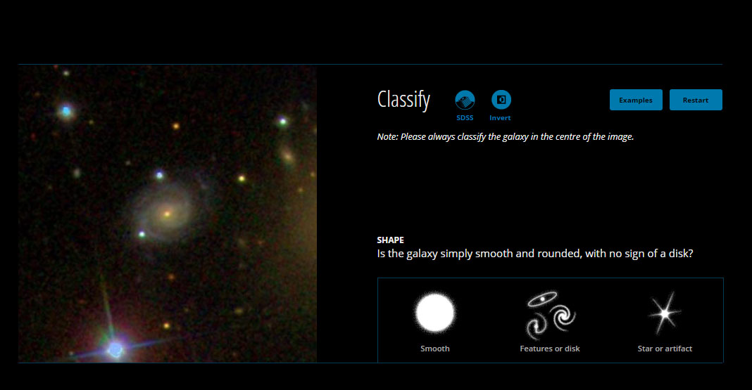 The Galaxy Zoo website inviting people to classify a galaxy