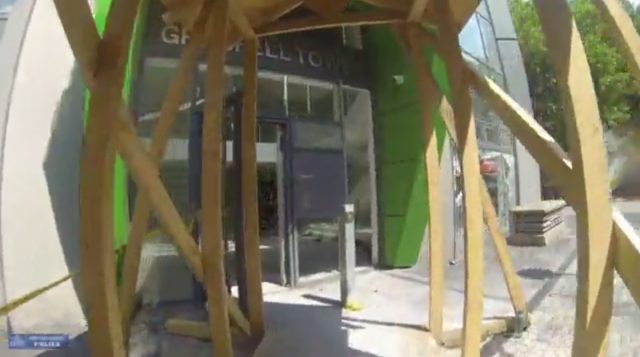 Video image of a covered walkway into the entrance of Grenfell Tower (Metropolitan Police/PA)