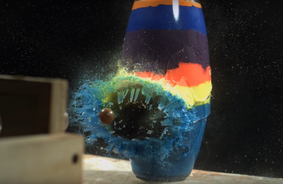 A jar of paint is destroyed by a Malteser