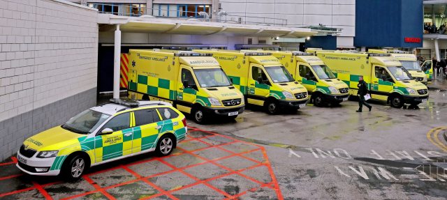 Ambulances outside the Accident and Emergency Department of the Royal Liverpool University Hospital.