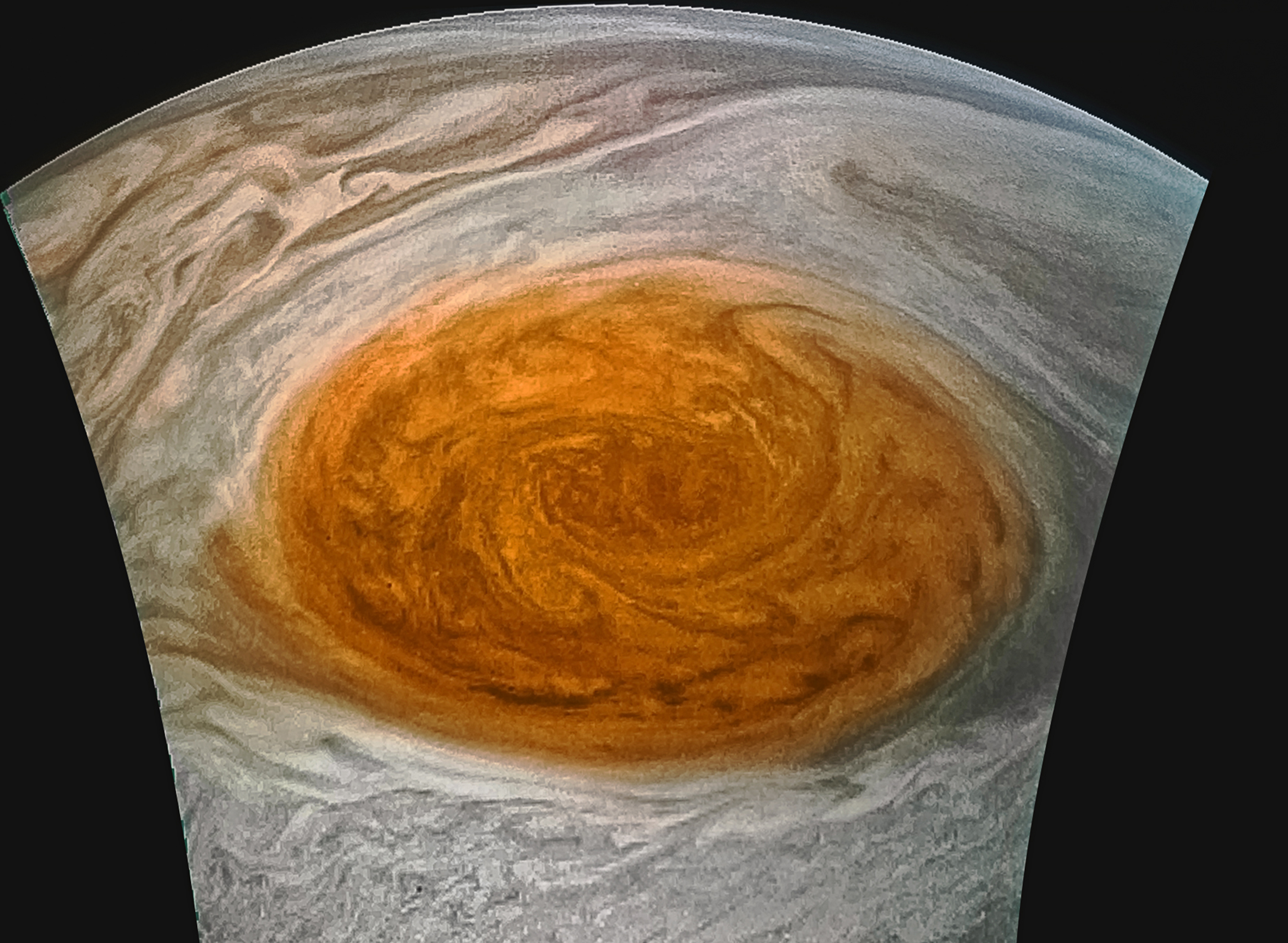 Juno's photos of Jupiter's Great Red Spot.